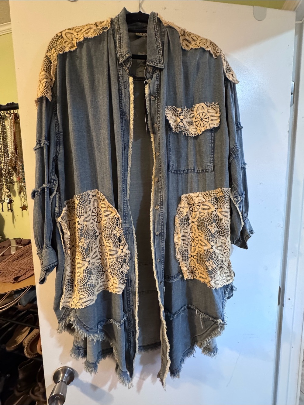 Jaded Gypsy Winds Tunic Denim Tunic Jacket - Cream Lace